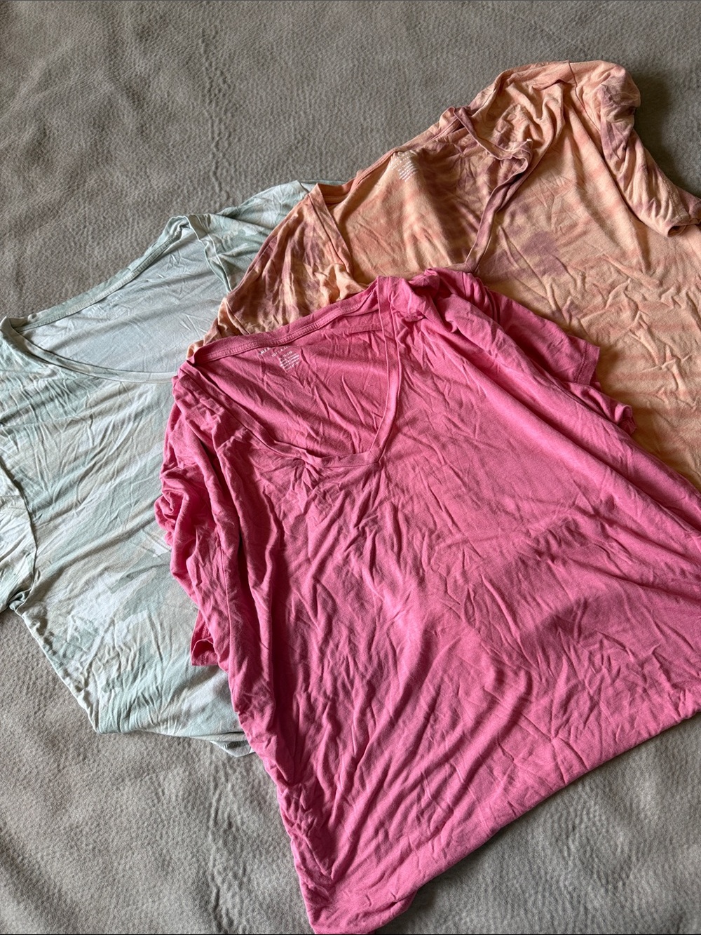 Set of 3 American Eagle Soft & Sexy V-Neck Tops (Pink Solid, Camo, & Tie-Dyed)